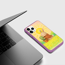 Чехол iPhone 11 Pro матовый Заяц обнимает кактус, цвет: 3D-фиолетовый — фото 2