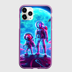 Чехол iPhone 11 Pro матовый Космонавты Рик и Морти на планете неоновых грибов, цвет: 3D-фиолетовый
