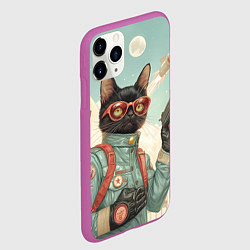 Чехол iPhone 11 Pro матовый Кот стреляет из пистолета - фэнтези, цвет: 3D-фиолетовый — фото 2