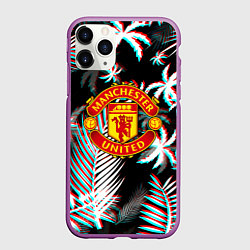 Чехол iPhone 11 Pro матовый Манчестер Юнайтед тропики глитч, цвет: 3D-фиолетовый