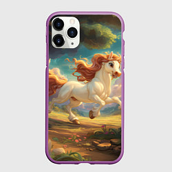 Чехол iPhone 11 Pro матовый Белая мультяшная лошадка, цвет: 3D-фиолетовый