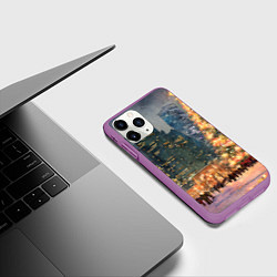 Чехол iPhone 11 Pro матовый Москва - сити и новогодняя елка, цвет: 3D-фиолетовый — фото 2