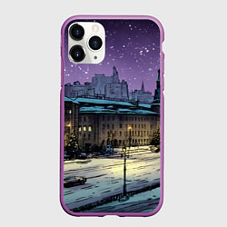 Чехол iPhone 11 Pro матовый Ночь в новогодней Москве
