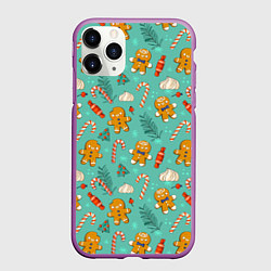 Чехол iPhone 11 Pro матовый Новогодний паттерн печенье с конфетами, цвет: 3D-фиолетовый