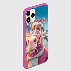Чехол iPhone 11 Pro матовый Лошадь на фоне новогодней улицы, цвет: 3D-фиолетовый — фото 2