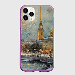 Чехол iPhone 11 Pro матовый Новогодний салют в Питере