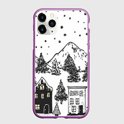 Чехол iPhone 11 Pro матовый Заснеженный черно-белый город, цвет: 3D-фиолетовый