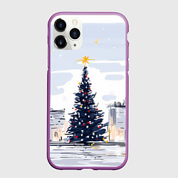 Чехол iPhone 11 Pro матовый Новый год минимализм, цвет: 3D-фиолетовый