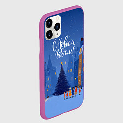 Чехол iPhone 11 Pro матовый С новым год - праздничный дворик, цвет: 3D-фиолетовый — фото 2