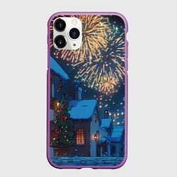 Чехол iPhone 11 Pro матовый Праздничный новогодний салют, цвет: 3D-фиолетовый