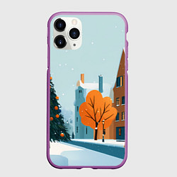 Чехол iPhone 11 Pro матовый Новогодняя улица, цвет: 3D-фиолетовый