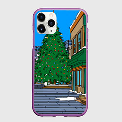 Чехол iPhone 11 Pro матовый Мультяшный новогодний двор