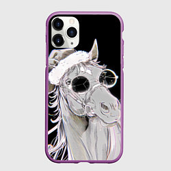 Чехол iPhone 11 Pro матовый Новогодняя лошадь в круглых очках