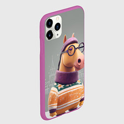 Чехол iPhone 11 Pro матовый Новогодняя лошадка хипстер, цвет: 3D-фиолетовый — фото 2