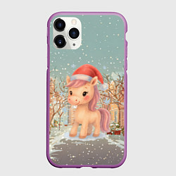 Чехол iPhone 11 Pro матовый Маленькая новогодняя милая лошадка