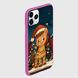 Чехол iPhone 11 Pro матовый Лошадка в новогодней гирлянде, цвет: 3D-фиолетовый — фото 2