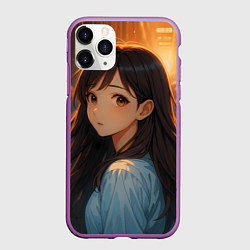 Чехол iPhone 11 Pro матовый Девушка в стиле аниме стоит среди монстров