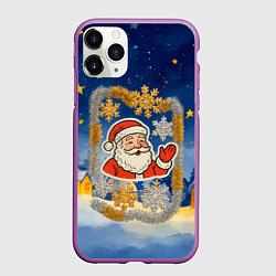 Чехол iPhone 11 Pro матовый Санта и гирлянда