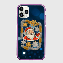 Чехол iPhone 11 Pro матовый Дем Мороз и новогодняя гирлянда