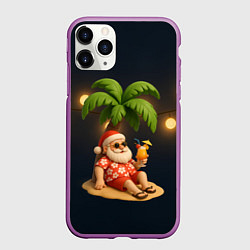 Чехол iPhone 11 Pro матовый Санта чиллит под пальмой, цвет: 3D-фиолетовый