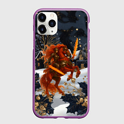 Чехол iPhone 11 Pro матовый Воин на огненной лошади 2026, цвет: 3D-фиолетовый