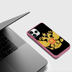 Чехол iPhone 11 Pro матовый Герб России: золото, цвет: 3D-малиновый — фото 2