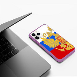 Чехол iPhone 11 Pro матовый Герб России: триколор, цвет: 3D-фиолетовый — фото 2