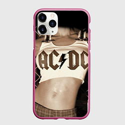 Чехол iPhone 11 Pro матовый AC/DC Girl, цвет: 3D-малиновый