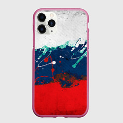 Чехол iPhone 11 Pro матовый Триколор РФ, цвет: 3D-малиновый