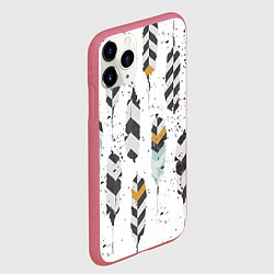 Чехол iPhone 11 Pro матовый Перья, цвет: 3D-малиновый — фото 2