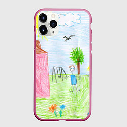 Чехол iPhone 11 Pro матовый Детские рисунки, цвет: 3D-малиновый