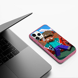 Чехол iPhone 11 Pro матовый Minecraft Man, цвет: 3D-малиновый — фото 2