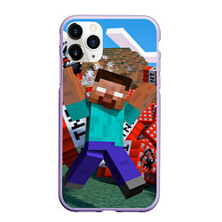 Чехол iPhone 11 Pro матовый Minecraft Man, цвет: 3D-светло-сиреневый