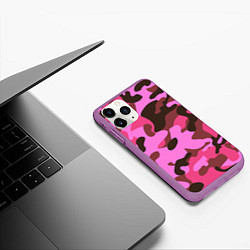 Чехол iPhone 11 Pro матовый Камуфляж: розовый/коричневый, цвет: 3D-фиолетовый — фото 2