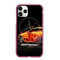 Чехол iPhone 11 Pro матовый Mercedes, цвет: 3D-малиновый