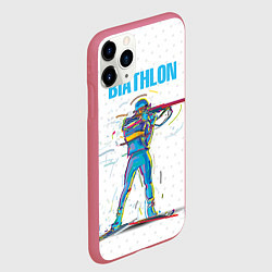 Чехол iPhone 11 Pro матовый Биатлон, цвет: 3D-малиновый — фото 2