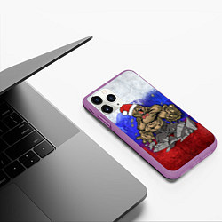 Чехол iPhone 11 Pro матовый Новогодний медведь РФ, цвет: 3D-фиолетовый — фото 2