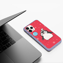 Чехол iPhone 11 Pro матовый Влюбленная пингвинка, цвет: 3D-светло-сиреневый — фото 2