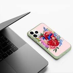 Чехол iPhone 11 Pro матовый Цветочное сердце, цвет: 3D-салатовый — фото 2