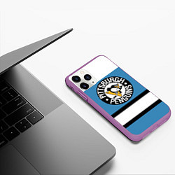 Чехол iPhone 11 Pro матовый Pittsburgh Penguins: White, цвет: 3D-фиолетовый — фото 2