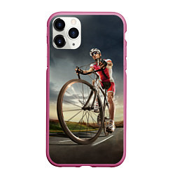 Чехол iPhone 11 Pro матовый Велогонщик, цвет: 3D-малиновый