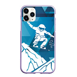 Чехол iPhone 11 Pro матовый Горы и сноубордист, цвет: 3D-светло-сиреневый