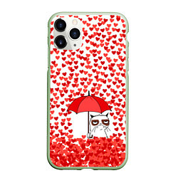 Чехол iPhone 11 Pro матовый Сердцепад и сердитый кот, цвет: 3D-салатовый