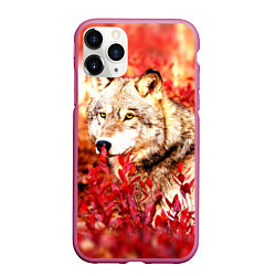 Чехол iPhone 11 Pro матовый Осенний волк, цвет: 3D-малиновый