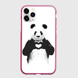 Чехол iPhone 11 Pro матовый Panda Love, цвет: 3D-малиновый
