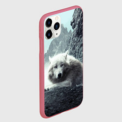Чехол iPhone 11 Pro матовый Волк в горах, цвет: 3D-малиновый — фото 2
