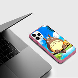 Чехол iPhone 11 Pro матовый Тоторо и компания, цвет: 3D-малиновый — фото 2