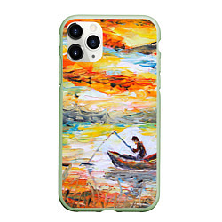 Чехол iPhone 11 Pro матовый Рыбак на лодке, цвет: 3D-салатовый