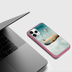 Чехол iPhone 11 Pro матовый Летящий кит, цвет: 3D-малиновый — фото 2