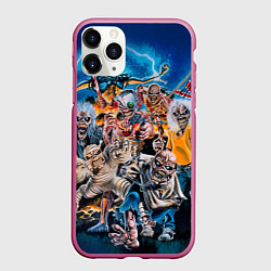 Чехол iPhone 11 Pro матовый Iron Maiden: Skeletons, цвет: 3D-малиновый